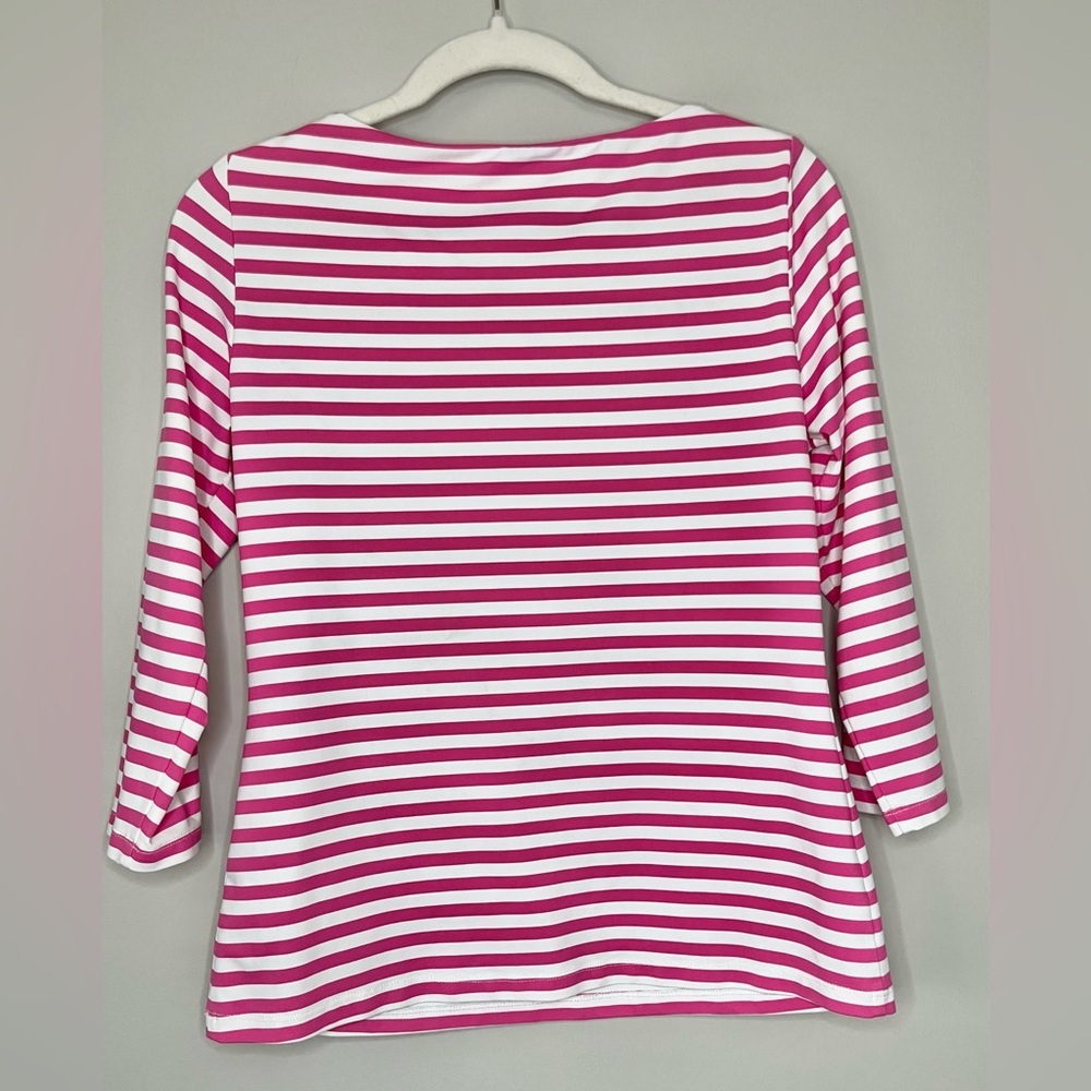 J. McLaughlin Wavesong Top White/Pink Bangle Stripe 3/4 Sleeve Size Small - Picture 4 of 4